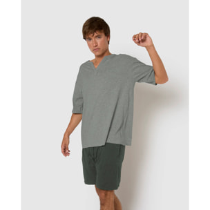 Pijama corto con botones verde azulado
