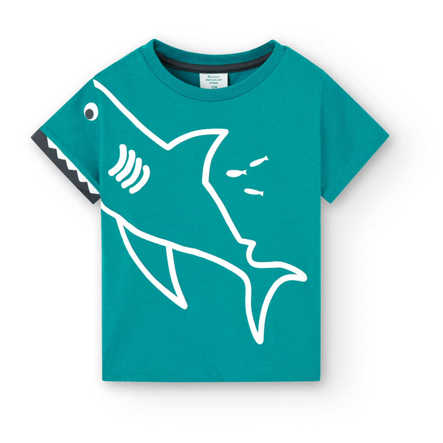 Camiseta niÃ±o estampada, mangas cortas, verde agua