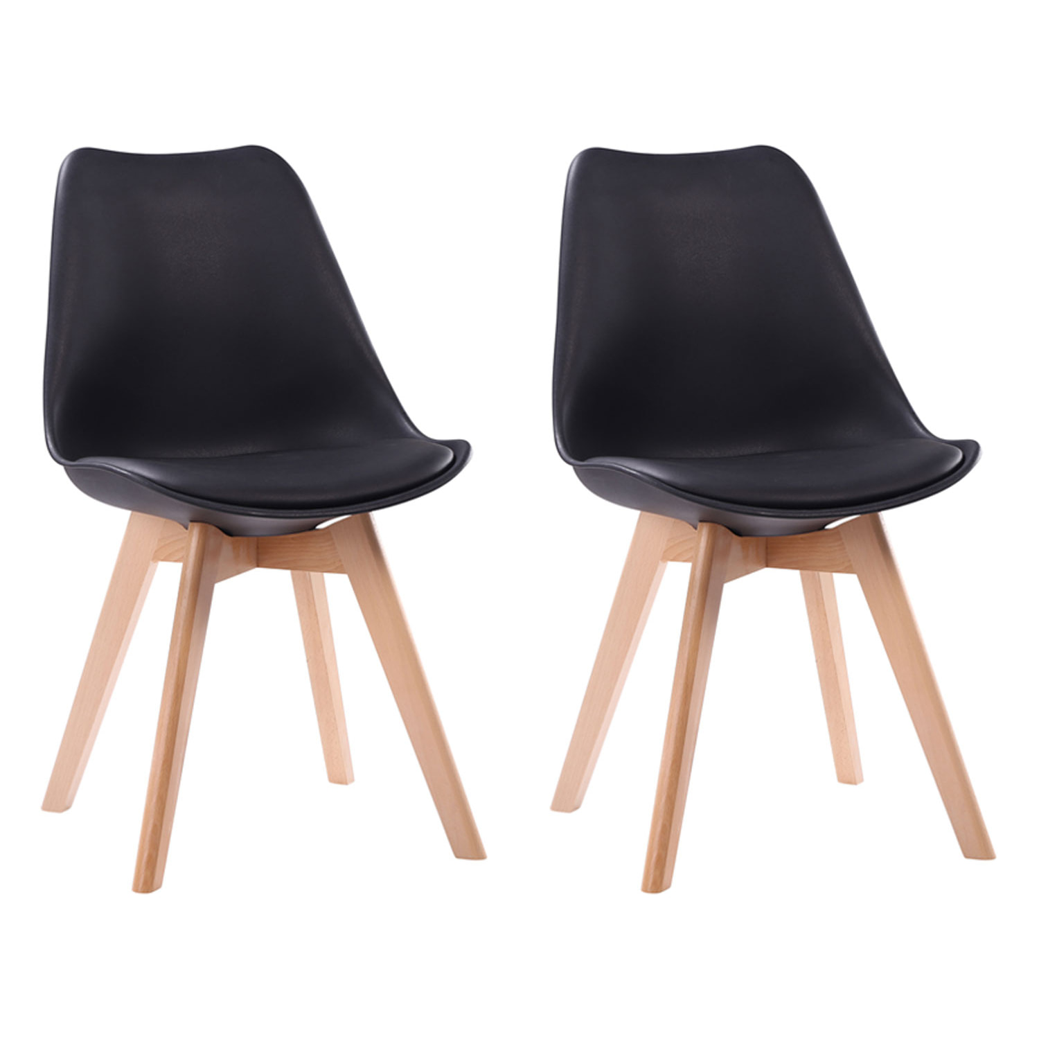 Lot de 2 chaises scandinaves NORA noires avec coussin