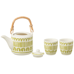 J-Line théière + tasses Ligne - céramique - vert - 3 pcs