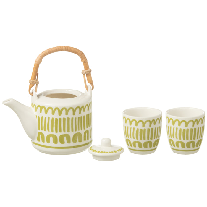 J-Line théière + tasses Ligne - céramique - vert - 3 pcs