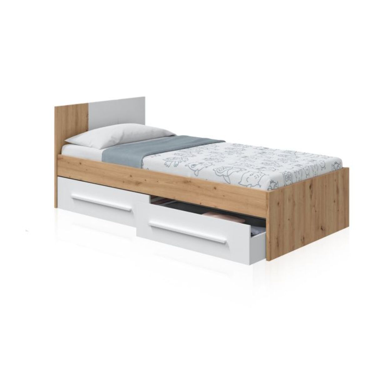 Cama Dess Blanco Artik (Blanco Mate) - Roble Nodi