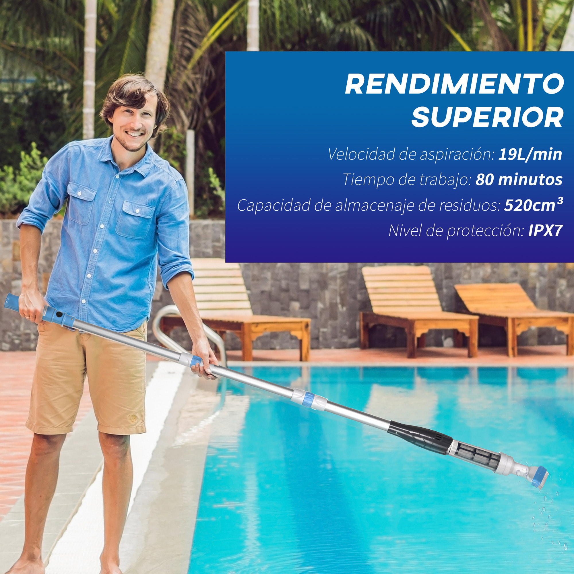 Limpiafondos Eléctrico para Piscinas de Aluminio Aspirador de Piscina Manual con Poste Telescópico de 3 Secciones para Estanques Ø6x162 cm Multicolor
