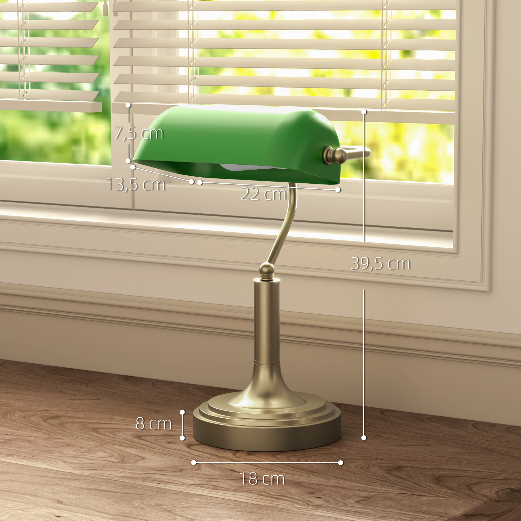 Lámpara de Mesa Vintage Banquero Lámpara de Escritorio Banker E27 con Pantalla Orientable a 45° Interruptor Basculante para Hogar Oficina Biblioteca Verde