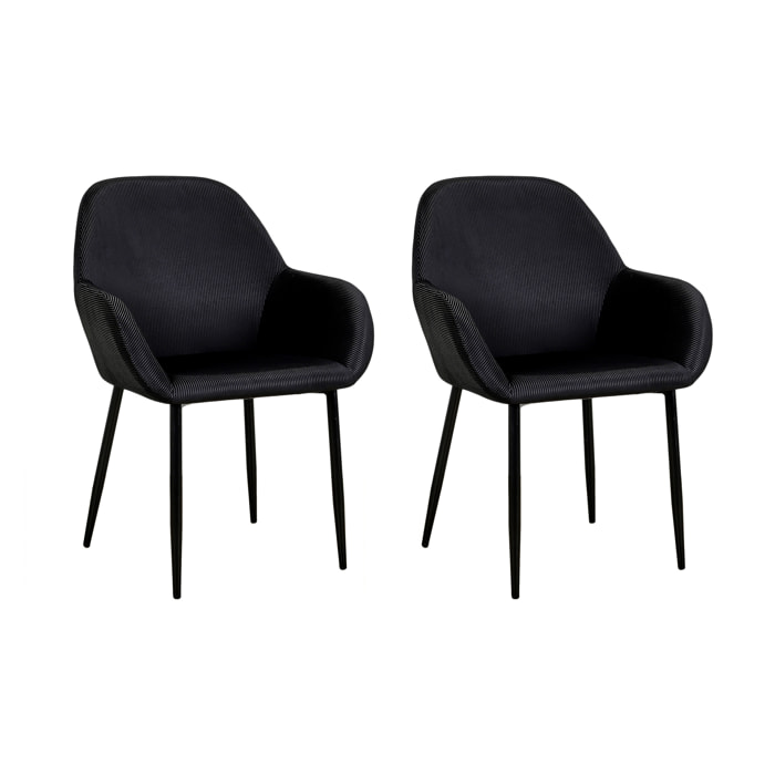 Fauteuil Giulia Noir Velours Cotele - Lot De 2