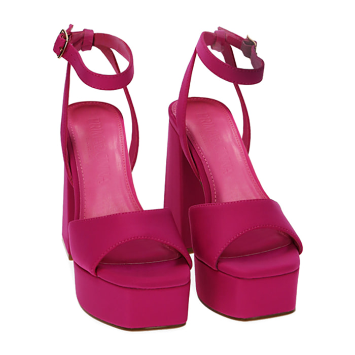 Sandalias fucsia con plataforma en tejido, tacón 10 cm