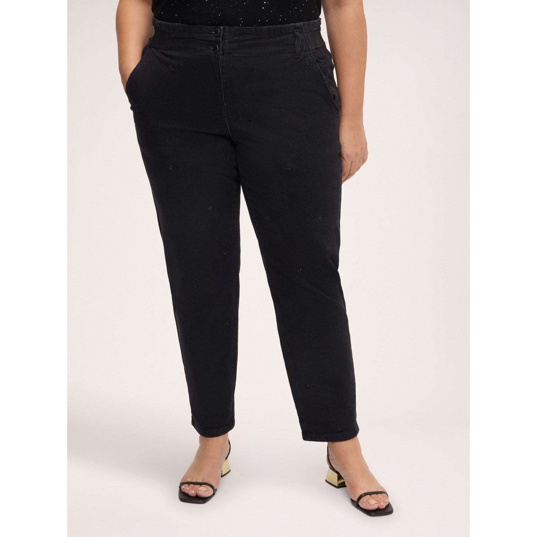 Fiorella Rubino - Jeans Balloon black con applicazioni - Nero