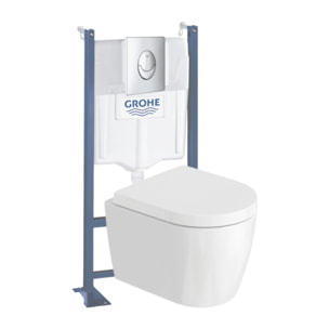 Pack WC suspendu sans bride compact Me by Starck + bâti support GROHE Rapid SL Projet + abattant + plaque chromé