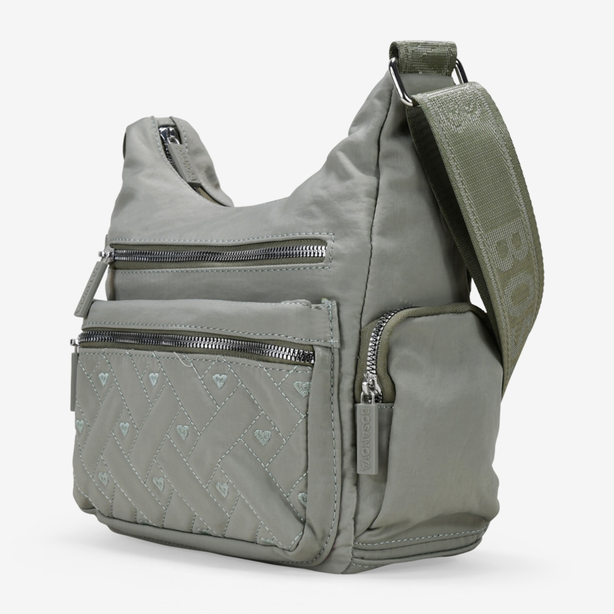 Bolso bandolera taupe con cremalleras