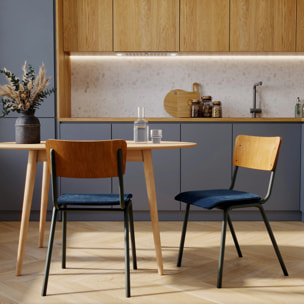 Lot de 2 chaises en bois foncé et velours bleu - Nico