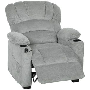 Sillón Relax Reclinable Eléctrico, Sillón Reclinable Silencioso de Terciopelo con Función Memoria, Reposapiés, Mando a Distancia, Bolsillos, Puerto USB, Portavasos, Respaldo Concha
