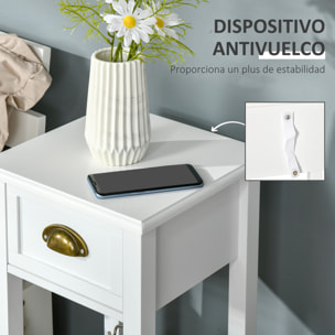 Mesa Auxiliar Mesita de Noche con Cajón y Estante de Almacenamiento Estilo Moderno para Sala de Estar Domitorio 30x30x75 cm Blanco