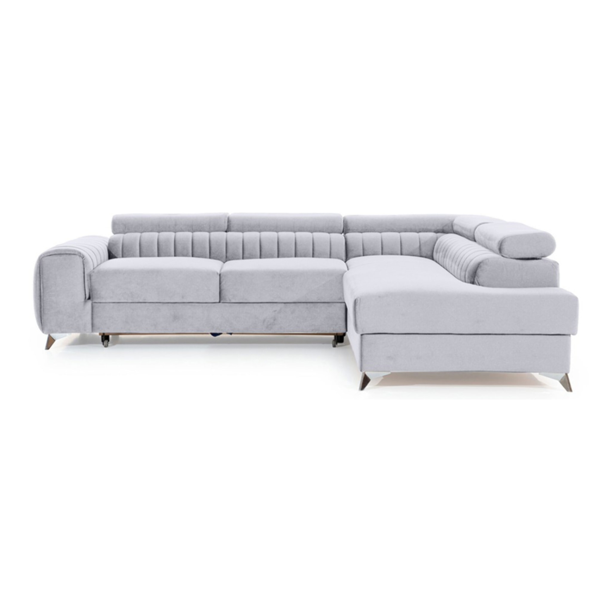 Talisay - canapé d'angle droit - 5 places - convertible avec coffre - en velours - Gris clair