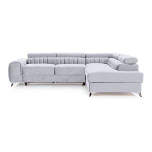 Talisay - canapé d'angle droit - 5 places - convertible avec coffre - en velours - Gris clair