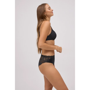 Slip midi in cotone con pizzo nero