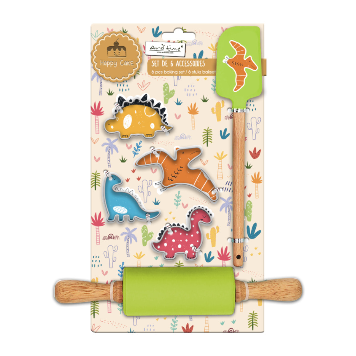 Lot de 6 accessoires forme dinosaure, Happy Cake