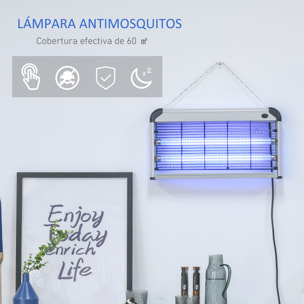 Outsunny Lámpara Antimosquitos Eléctrico 30W Mata Moscas Eléctrico Interior con Luz UV Efecto 60 m² para Jardín Terraza Patio 48,5x8,5x26,5 cm Plata