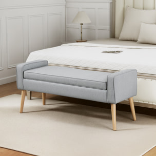 Puff Almacenaje Banco Almacenaje Tapizado en Lino Sintético con Tapa Abatible y Patas de Madera para Dormitorio Salón Entrada Carga 120 kg 120x45x54 cm Gris Claro