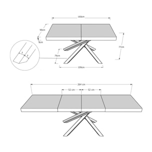 Tavolo allungabile 90x160/264 cm Volantis Premium Noce telaio 4/B