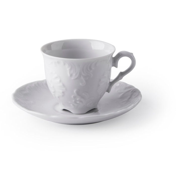 Set 6 Tazze Caffè con Piattino Excelsa – Elisa Rococo’, Porcellana Bianca
