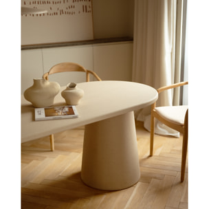 Table de salle à manger ovale en microciment ton beige en différentes tailles