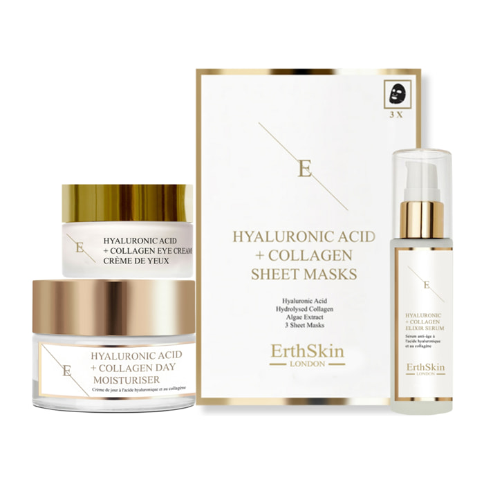 Ácido Hialurónico y Colágeno Crema de Día 50ml + Ácido Hialurónico y Colágeno Serum - 60ml + Ácido Hialurónico y Colágeno Mascarilla - 3 hojas+Ácido Hialurónico y Colágeno Pro Age Contorno de Ojos 30ml