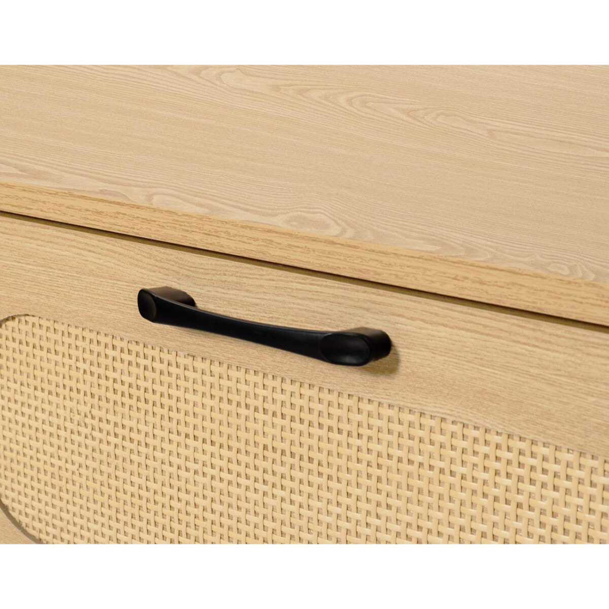 Nagato - table basse - cannage et effet bois - 1 tiroir et 1 niche - 110 cm - Bois / Noir