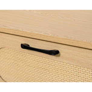 Nagato - table basse - cannage et effet bois - 1 tiroir et 1 niche - 110 cm - Bois / Noir
