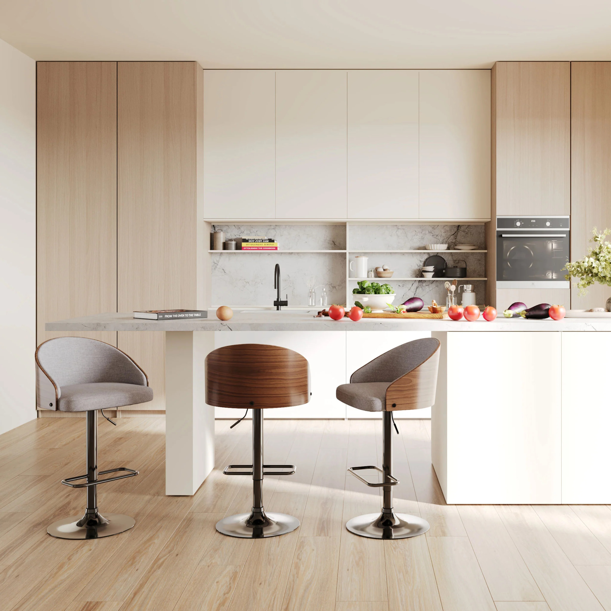 Chaise de bar réglable 63/84 cm en tissu gris clair - Carmelo