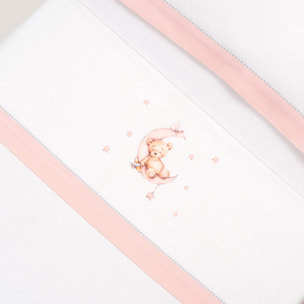 Triptico Minicuna Franela Estampado Oso Luna Estrellas Bco/Rosa