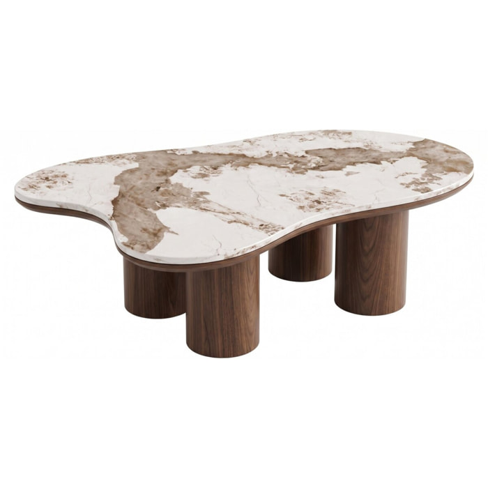 Table basse en bois avec plateau en céramique "Kora" - 120 cm - Marron