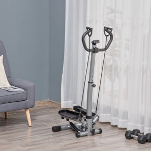Stepper fitness avec guidon ergonomique réglable et écran LCD - bandes de résistance - gris noir