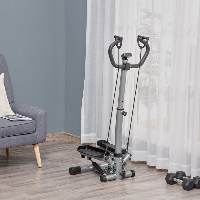 Stepper fitness avec guidon ergonomique réglable et écran LCD - bandes de résistance - gris noir