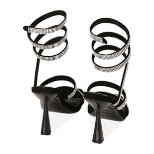 Sandalias de serpiente negras, tacón de 9,5 cm