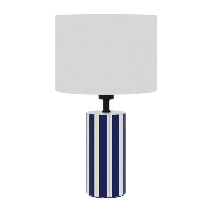 Lampe à Poser Hopper - Céramique Bleue & Abat-jour Lin