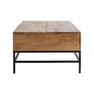 Table basse relevable industrielle bois manguier massif et métal noir L110 cm YPSTER