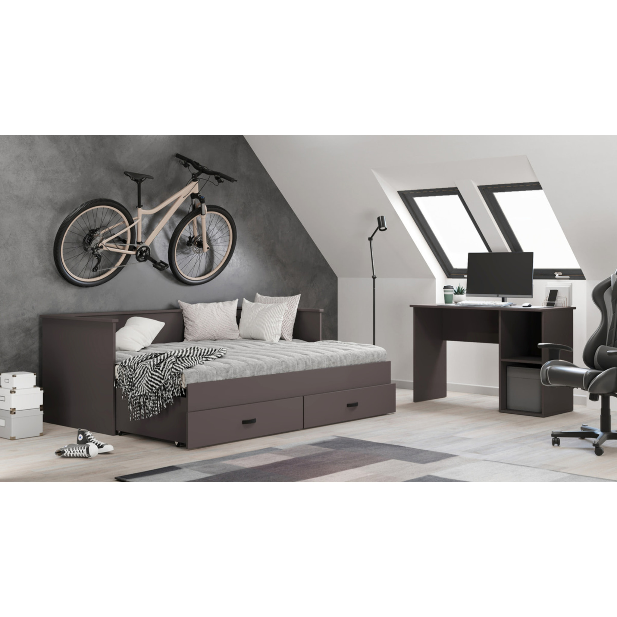 Scrivania Moderna Tako in Grigio con Scaffale