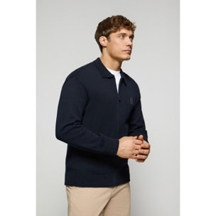 Cardigan in filo blu marino con logo Polo Club