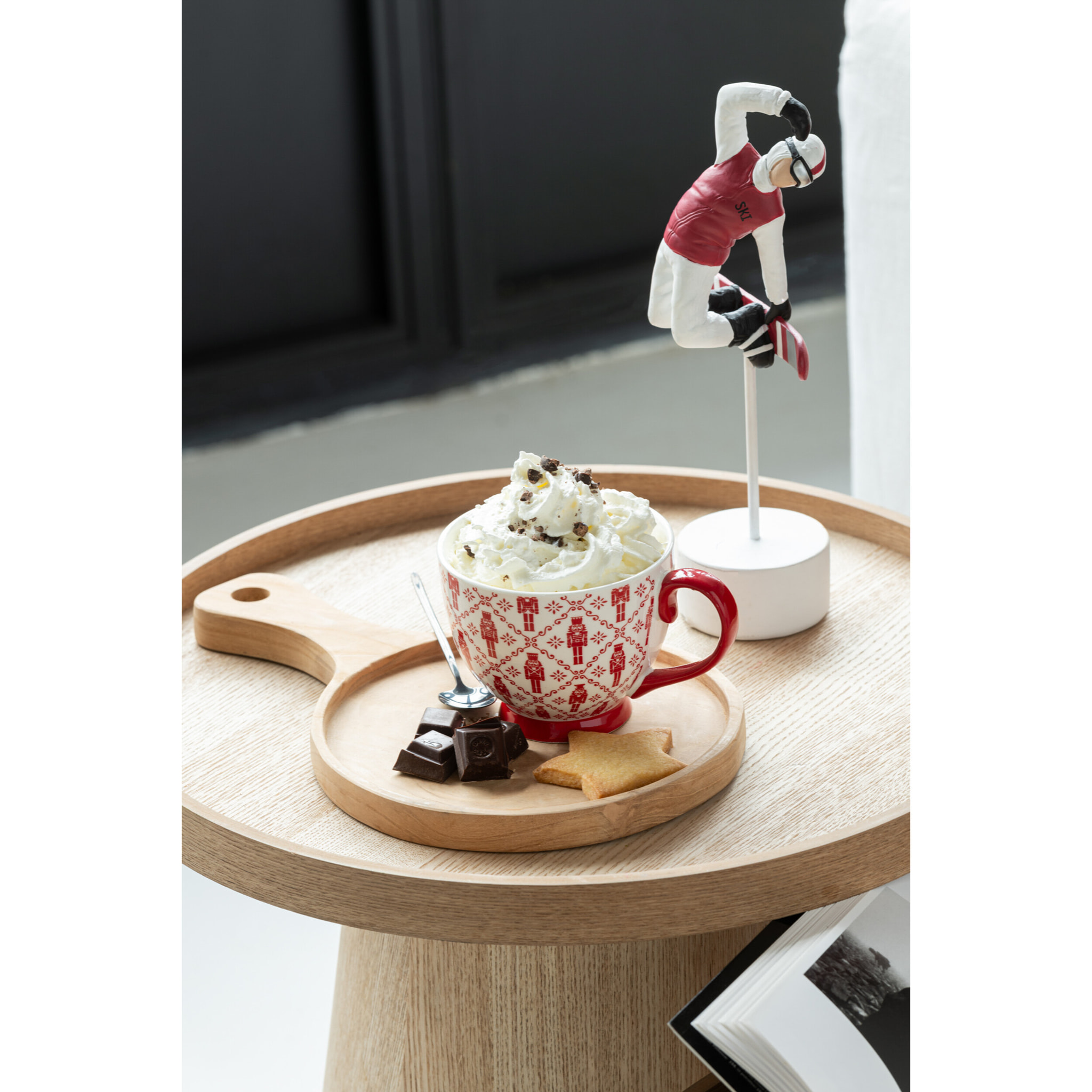 J-Line décoration Snowboarder Sur Socle - polyrésine - rouge/blanc - 2 pcs