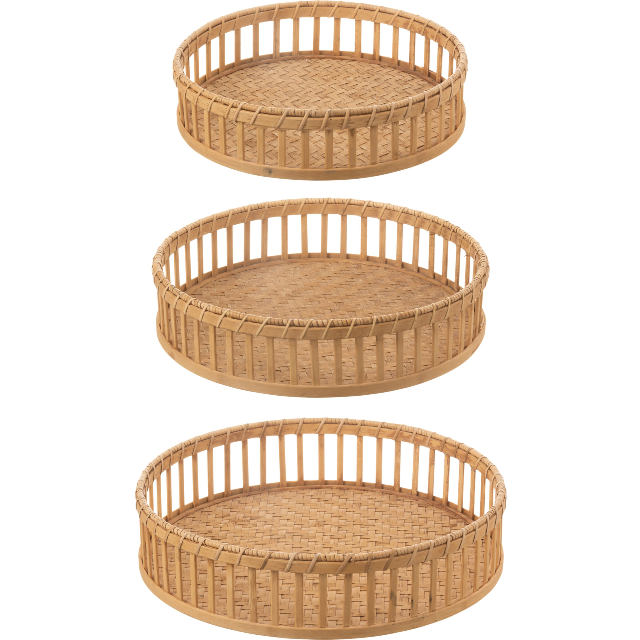 J-Line Set De 3 Plateau Rond Bambou Naturel