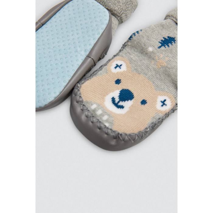 Calzino termico a pantofola per neonato con suola antiscivolo a forma di orso