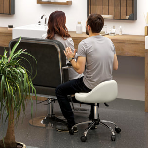 Taburete con Ruedas, Taburete Giratorio Cosmético con Altura Ajustable, Cuero Sintético, Asiento Acolchado y Amplio, para Dentista y Peluquería, Carga 120 kg, Ø50x63-83 cm, Blanco