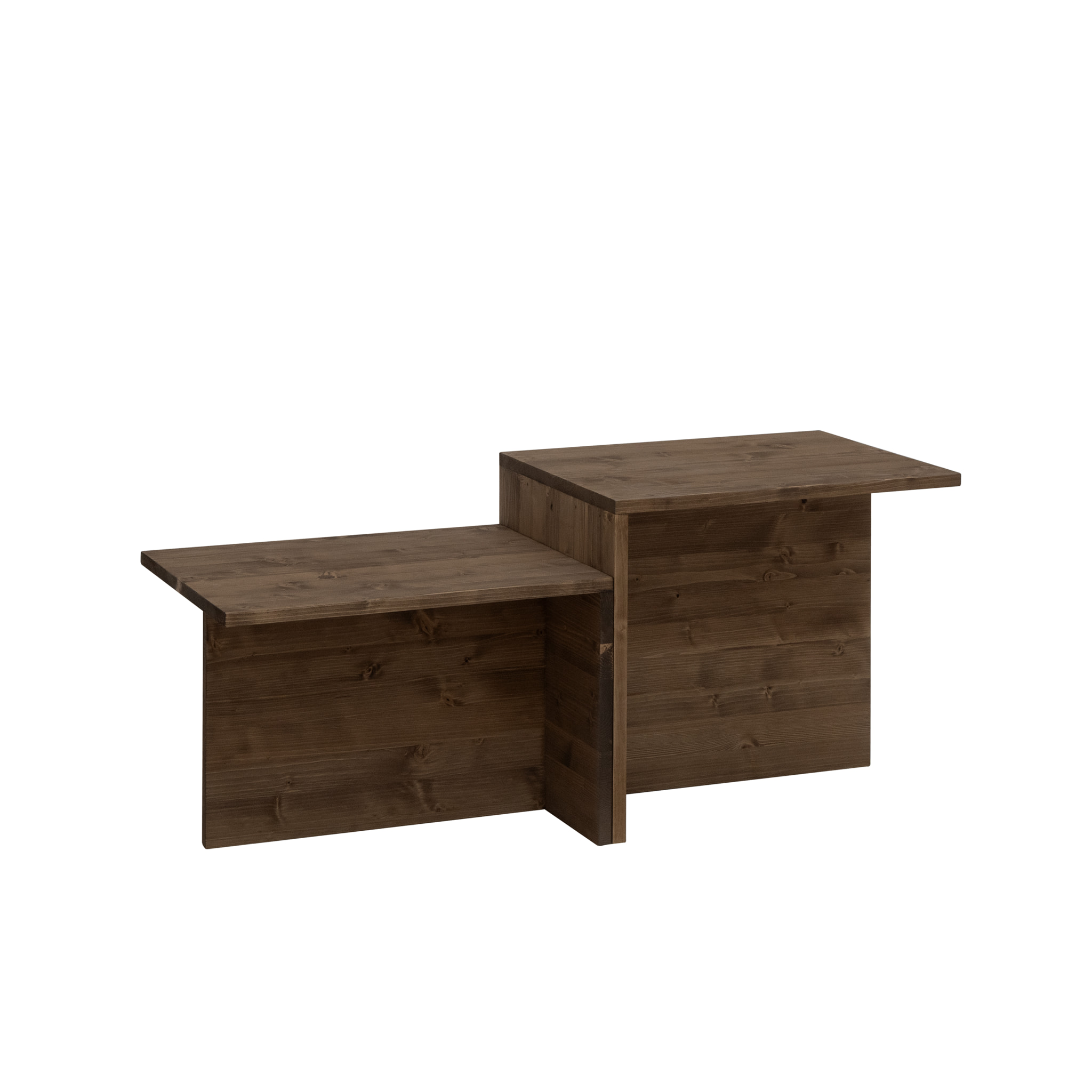 Table basse 2 pièces en bois massif ton noyer de 100x45cm Hauteur: 44.6 Longueur: 100 Largeur: 39