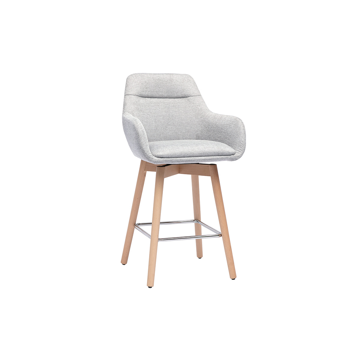Tabourets de bar scandinaves pivotants 360° en tissu effet velours texturé gris clair et bois clair H65 cm (lot de 2) ALESS