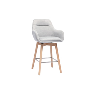 Tabourets de bar scandinaves pivotants 360° en tissu effet velours texturé gris clair et bois clair H65 cm (lot de 2) ALESS