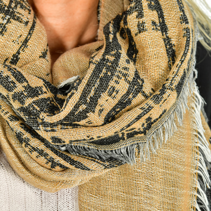 Fular sciarpa design lineare doppia patta modal e lana. Made in Italy.