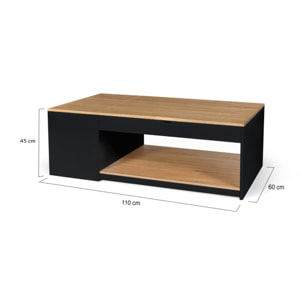 Table basse Elina relevable coffre latéral noir et bois