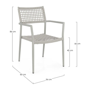 Set di 4 sedie con braccioli BLANES in alluminio e corda tortora