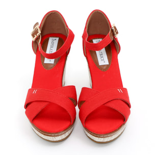 Sandali in tessuto con zeppa