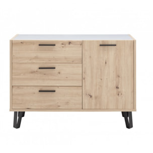 Commode 1 porte 3 tiroirs finition chêne - VITRUS